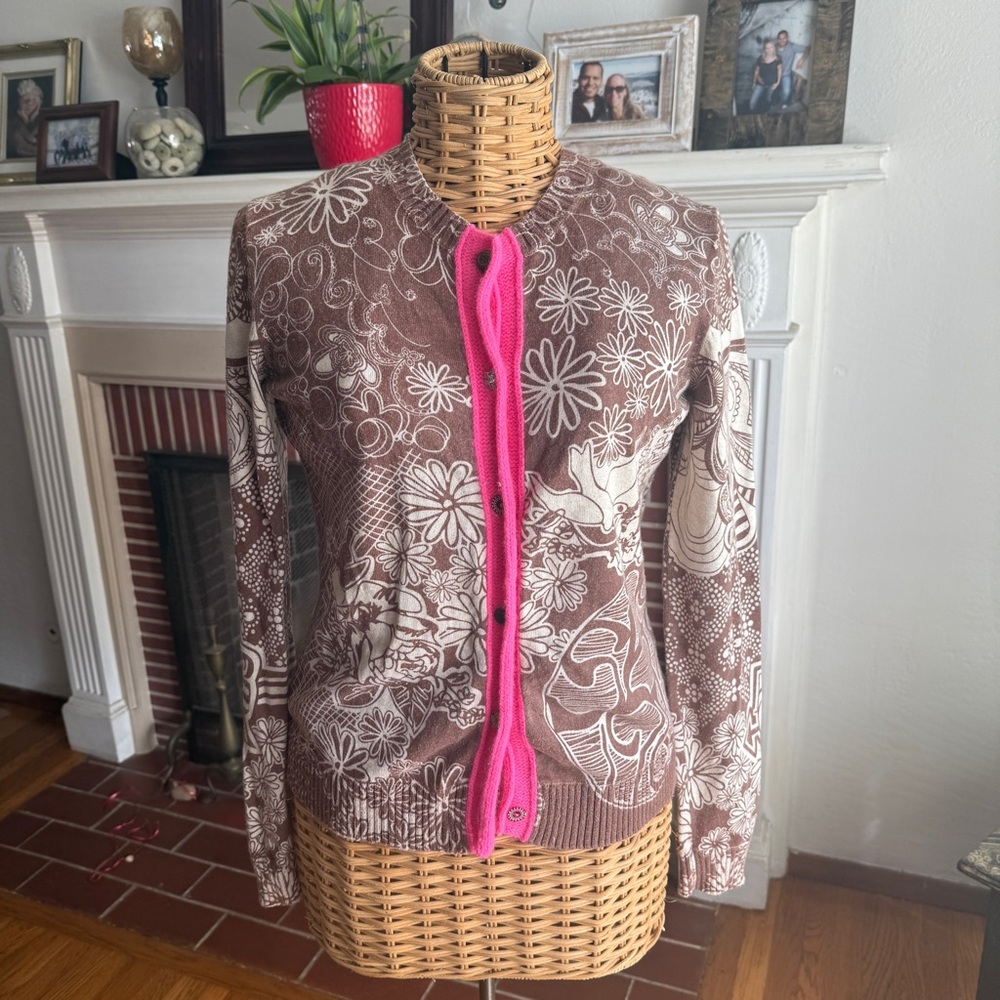 Oilily shabby chic Victorian floral cardigan with vintage style buttons